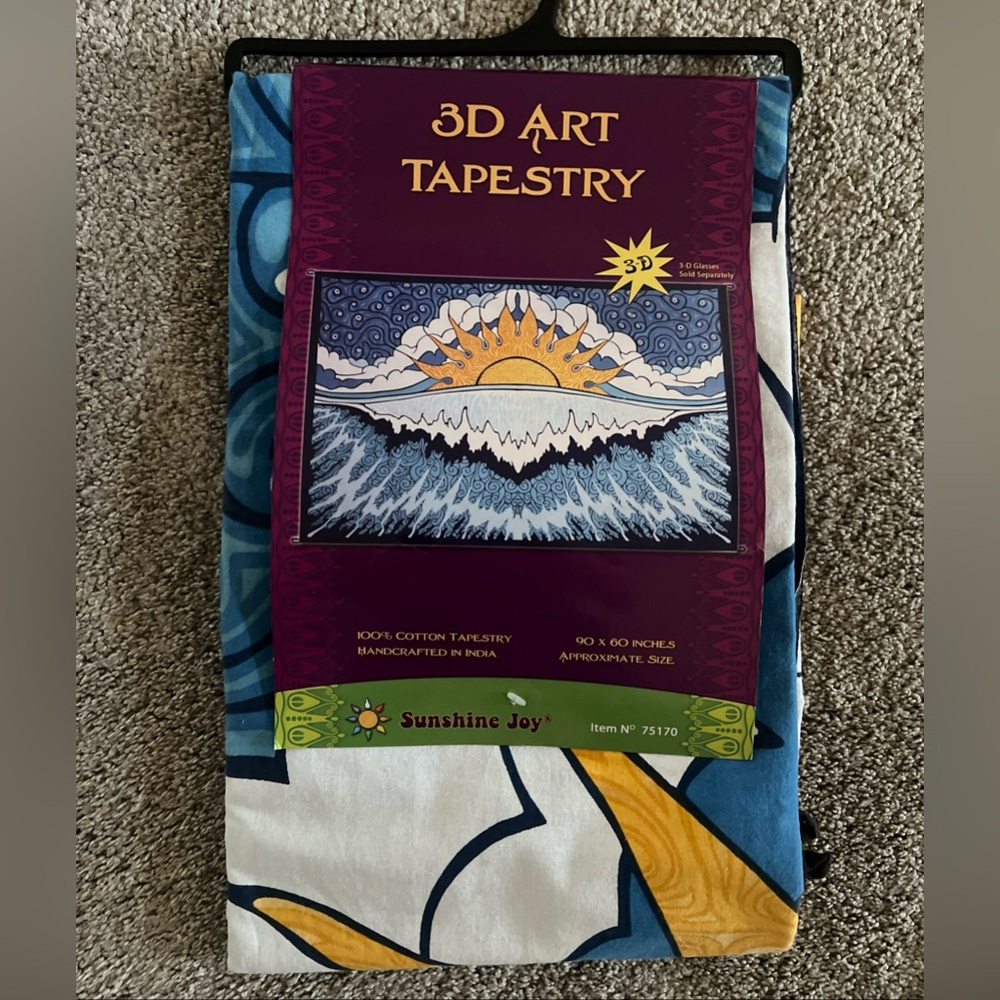 NWT/NEW 3D Art Tapestry Sunshine Joy 90" x 60" 100% Cotton Sunshine Ocean Wave